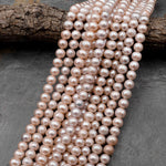 Genuine Freshwater Pearl 9mm 10mm Soft Powder Pink Round Shimmery Iridescent Classic Pearl 15.5" Strand