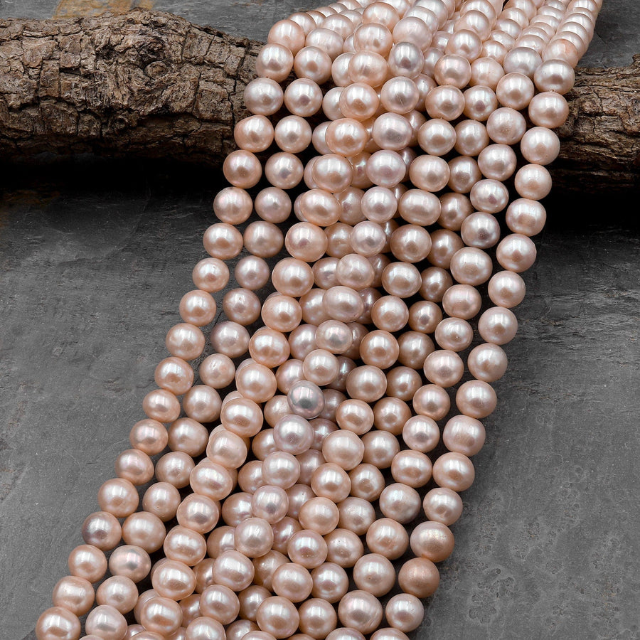 Genuine Freshwater Pearl 9mm 10mm Soft Powder Pink Round Shimmery Iridescent Classic Pearl 15.5" Strand