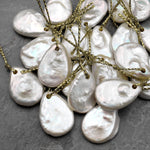 Natural White Teardrop Coin Pearl Pendant Focal Bead