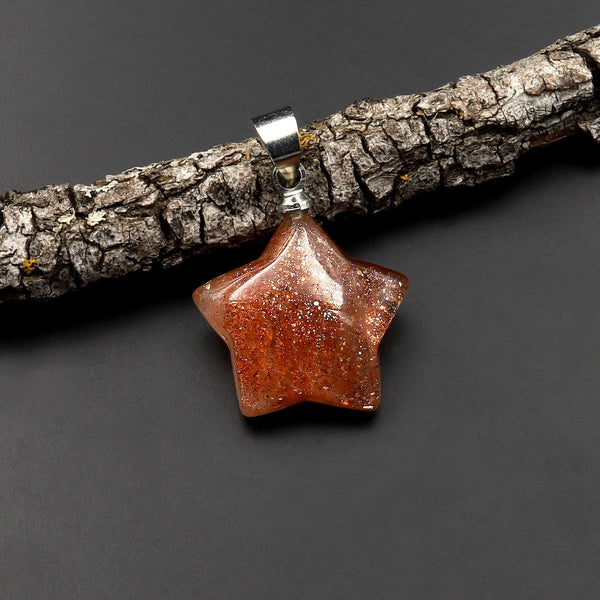 Rare Natural Orange Arusha Sunstone Star Gemstone Pendant