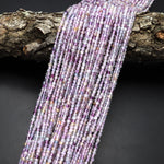 Natural Fluorite Faceted 2mm Round Beads Micro Laser Cut Purple Pink Gemstone Bead 15.5" Strand