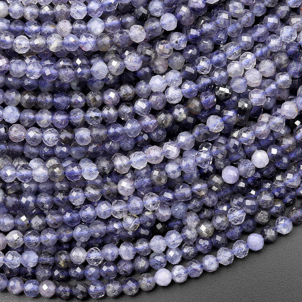 Natural Blue Iolite Faceted 3mm Round Gemstone Beads 15.5" Strand