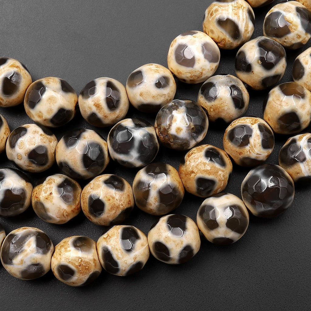 Tibetan Agate 8mm Round Beads Dzi Agate Brown Mala Antique Boho Beads 15.5" Strand