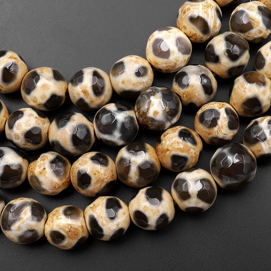 Tibetan Agate 8mm Round Beads Dzi Agate Brown Mala Antique Boho Beads 15.5" Strand