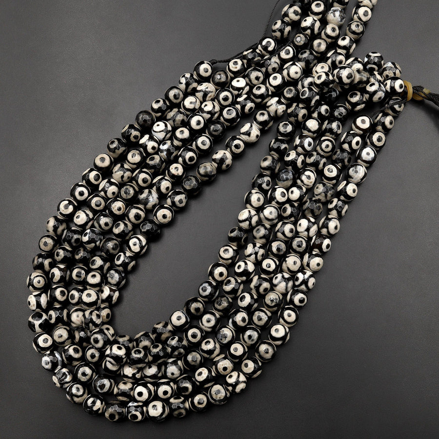 Tibetan Agate 8mm Round Beads Dzi Agate Eye Mala Antique Boho Beads 15.5" Strand