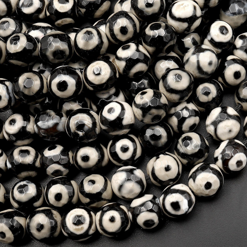 Tibetan Agate 8mm Round Beads Dzi Agate Eye Mala Antique Boho Beads 15.5" Strand