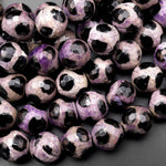 Tibetan Agate 10mm Round Beads Dzi Agate Maroon Purple Mala Antique Boho Beads 15.5" Strand