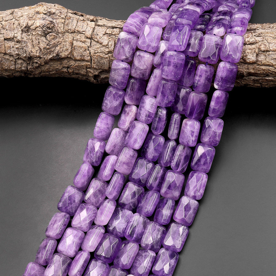 Natural Purple Amethyst Faceted Rectangle Cushion 12mm Beads 15.5" Strand
