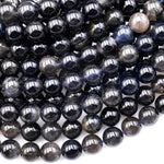 Rare Rare Natural Black Blue Rutilated Quartz 6mm 8mm 10mm 12mm 14mm Round Beads From Madagascar 15.5" Strand