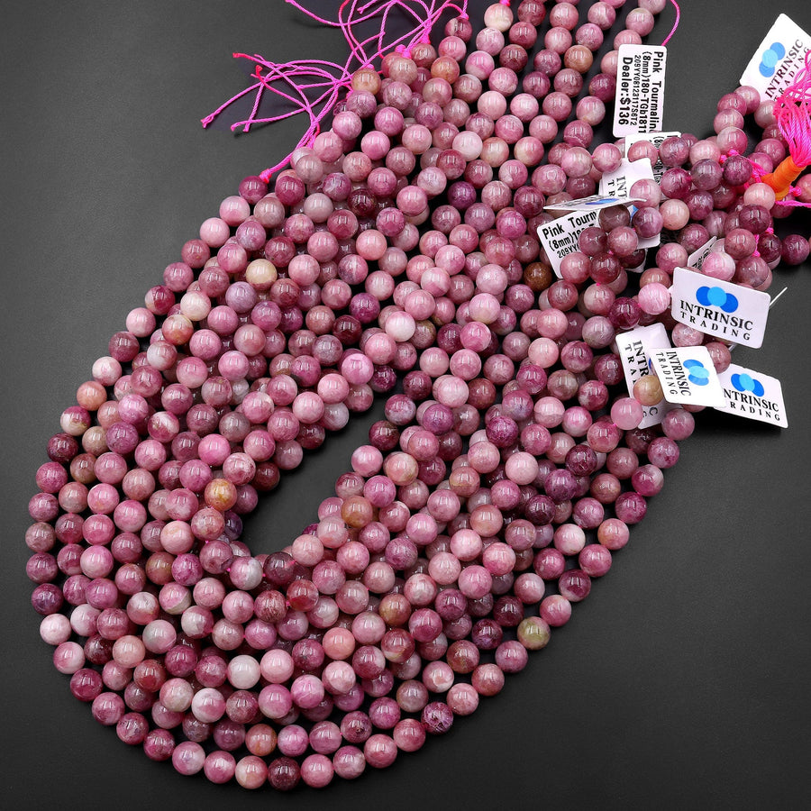 Rare Natural Pink Tourmaline Round Beads 6mm 8mm 10mm Real Genuine Gemstone 15.5" Strand