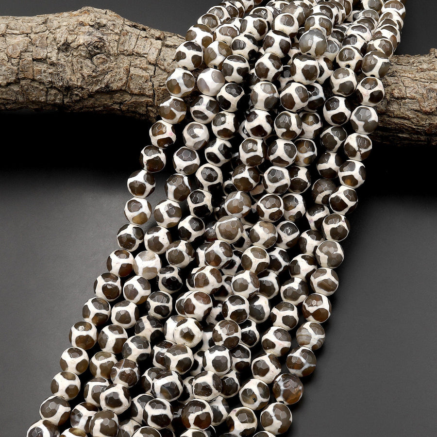 Tibetan Agate 10mm Round Beads Dzi Agate Grayish Brown Mala Antique Boho Beads 15.5" Strand