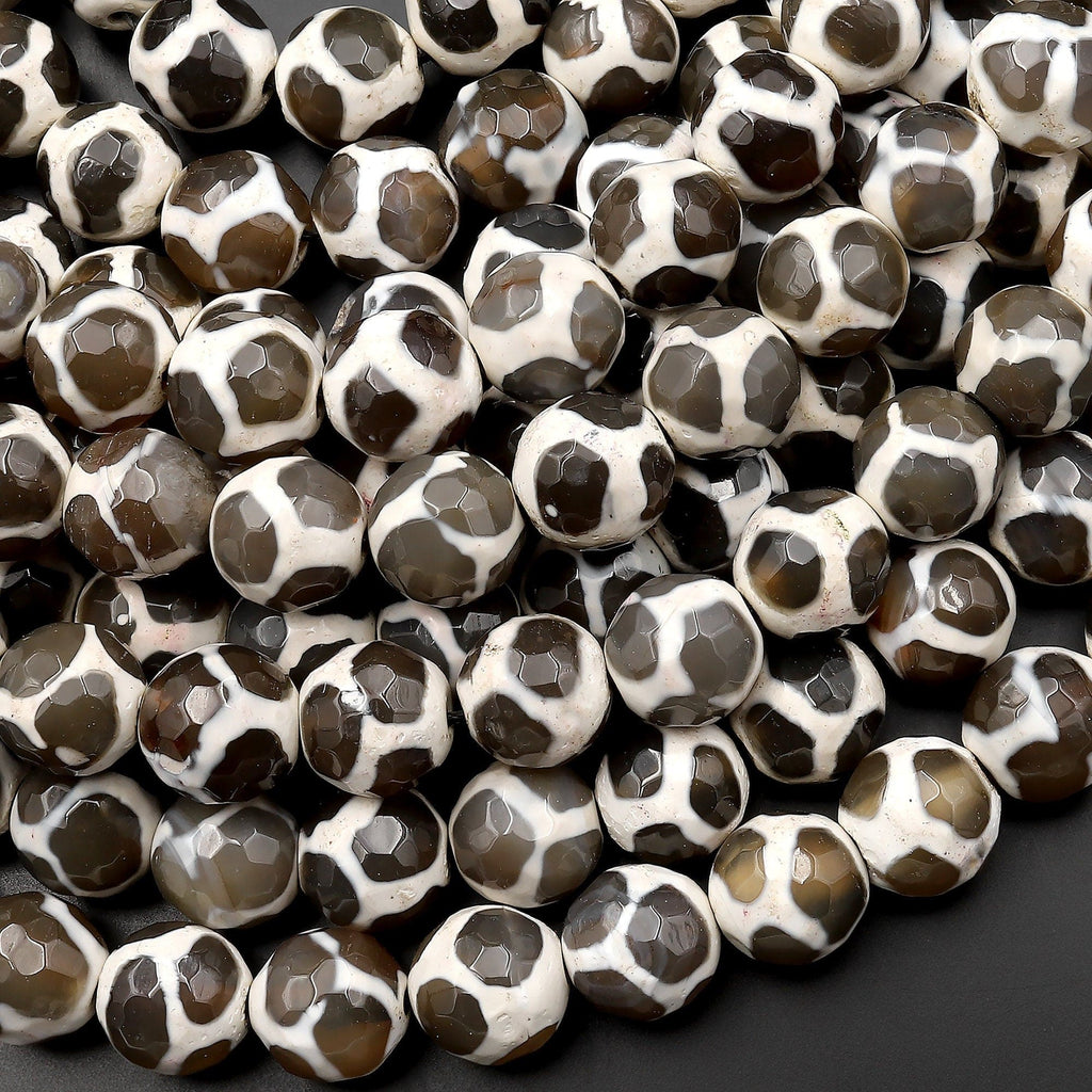 Tibetan Agate 10mm Round Beads Dzi Agate Grayish Brown Mala Antique Boho Beads 15.5" Strand