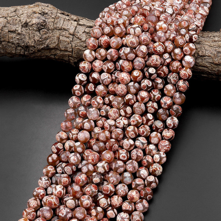 Tibetan Agate 10mm Round Beads Dzi Agate Rusty Red Mala Antique Boho Beads 15.5" Strand