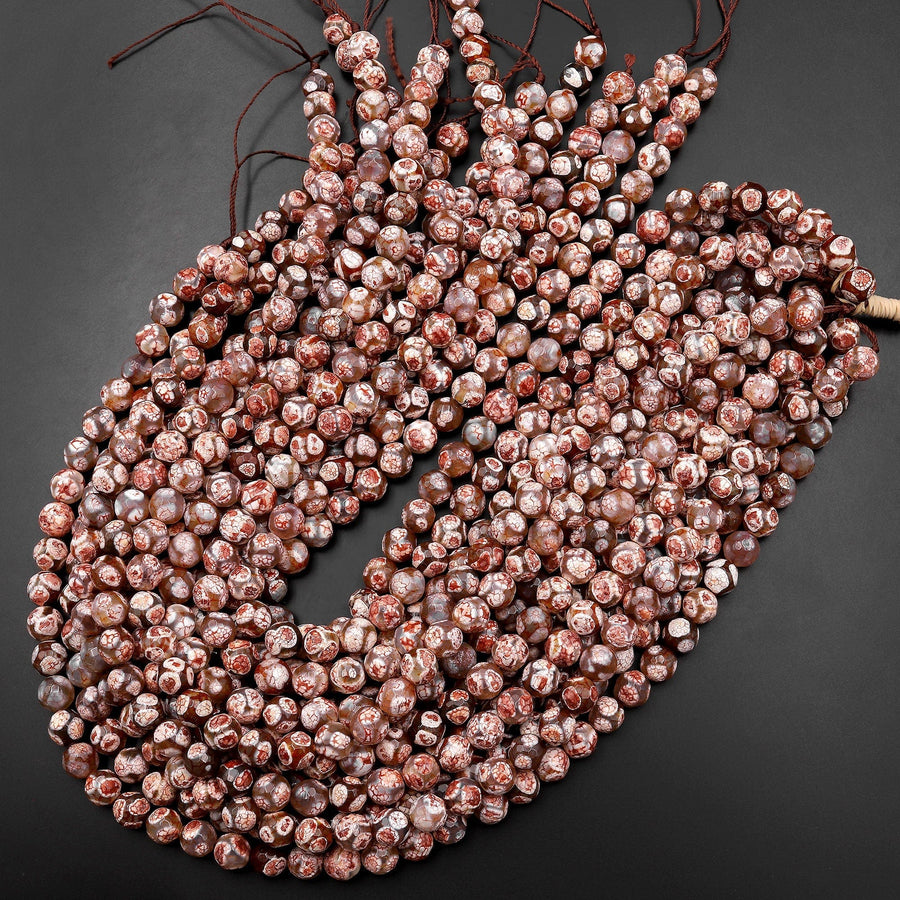 Tibetan Agate 10mm Round Beads Dzi Agate Rusty Red Mala Antique Boho Beads 15.5" Strand
