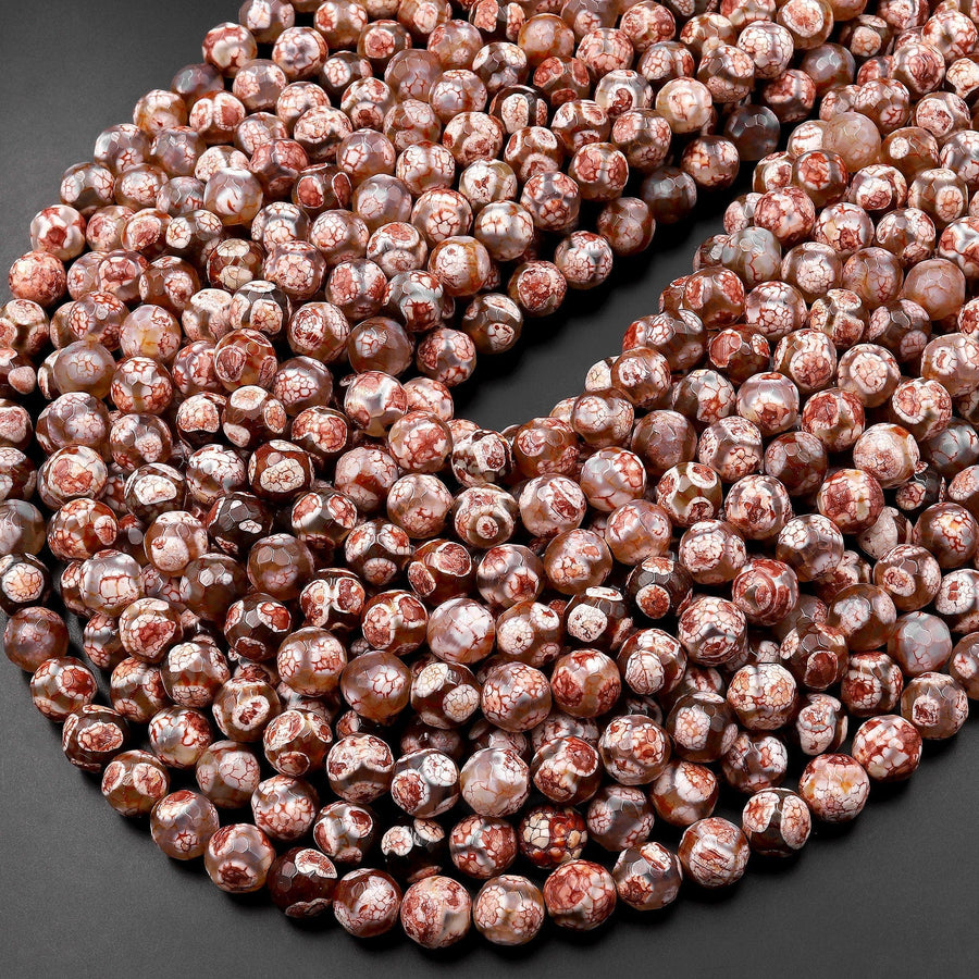Tibetan Agate 10mm Round Beads Dzi Agate Rusty Red Mala Antique Boho Beads 15.5" Strand