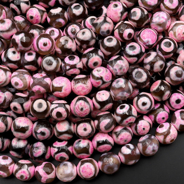 Tibetan Agate 8mm Round Beads Dzi Agate Pink Eye Mala Antique Boho Beads 15.5" Strand
