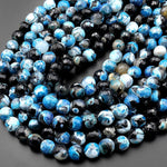 Faceted Azurite Agate 6mm 10mm Round Beads 15.5" Strand