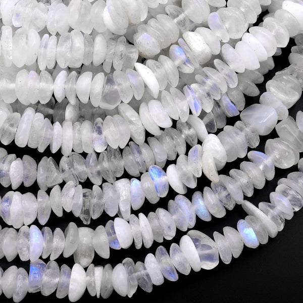Natural Blue Rainbow Moonstone Beads Freeform Rondelle 15.5" Strand