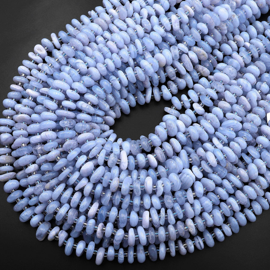 Natural Blue Lace Agate Chalcedony Freeform Rondelle Beads Gemstone 15.5" Strand