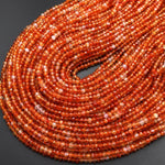 Sun Kissed AAA Micro Faceted Natural Carnelian 4mm Rondelle Beads Diamond Cut Orange Gemstone 15.5" Strand