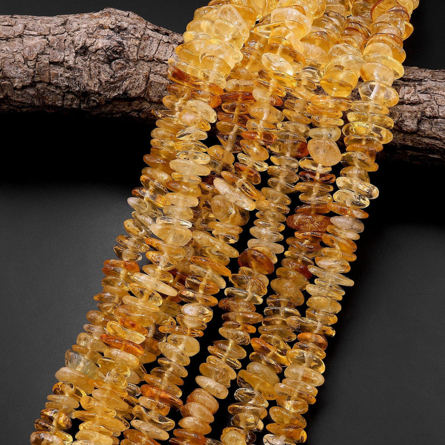 Large Natural Golden Yellow Citrine Freeform Rondelle Beads 15.5" Strand