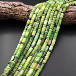 Natural African Green Chrysoprase Smooth Tube Rondelle Beads 15.5" Strand