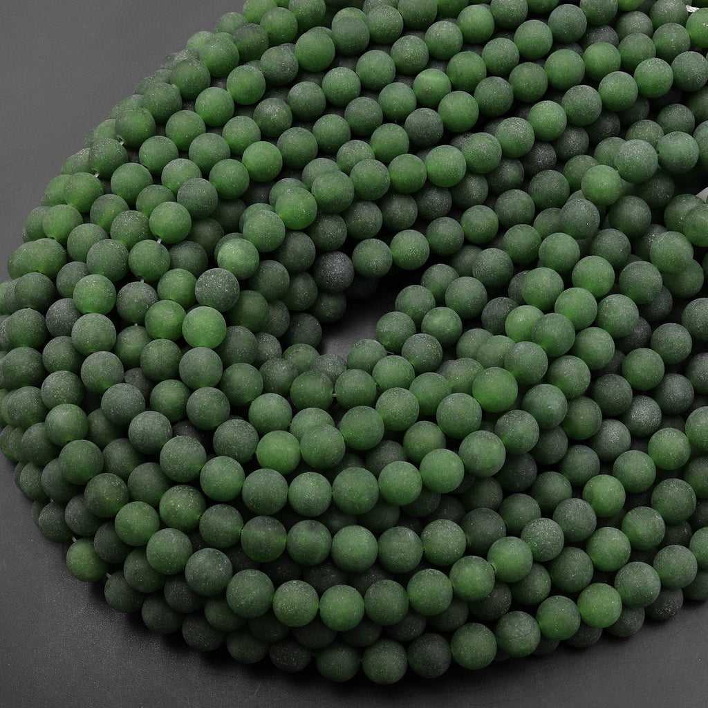 Matte Green Taiwan Jade Smooth Round 4mm 6mm 8mm 10mm Beads 15.5" Strand