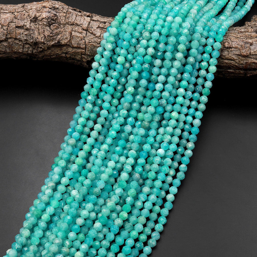 Natural Russian Amazonite Faceted Round Beads 5mm Stunning Natural Blue Green Gemstone 15.5" Strand