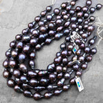 AAA Large Genuine Black Edison Freshwater Pearl Iridescent High Luster Pearl Aka Baroque Flame Ball 15.5" Strand