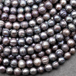 Faceted Pearls Stormy Gray Freshwater Pearl 7mm Round Shimmery Iridescent Beads 15.5" Strand