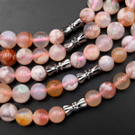 AAA Graduated Natural Cherry Blossom Flower Agate Round Beads 23" Long Finished Necklace Strand
