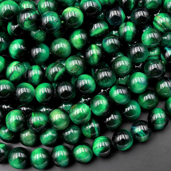 AAA Mystic Malachite Green Tiger's Eye 6mm 8mm 10mm Smooth Round Beads 15.5" Strand
