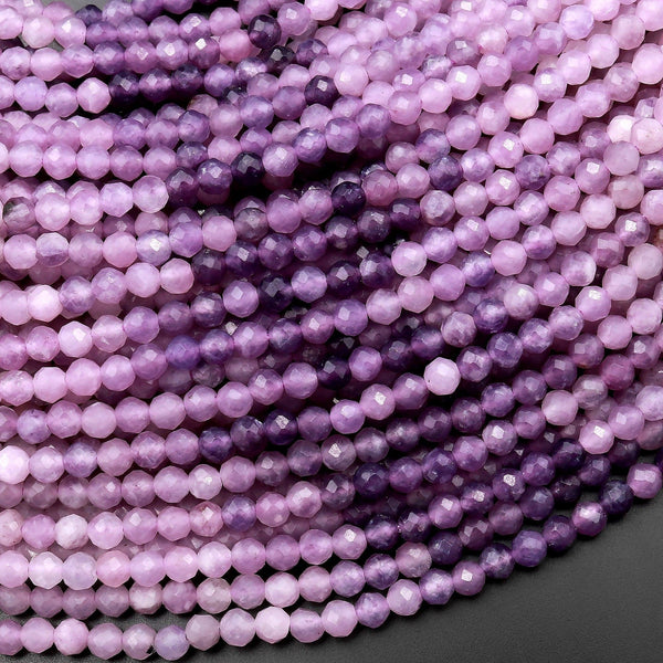 Faceted Natural Mauve Purple Lepidolite Micro Cut Round 3mm Beads 15.5" Strand