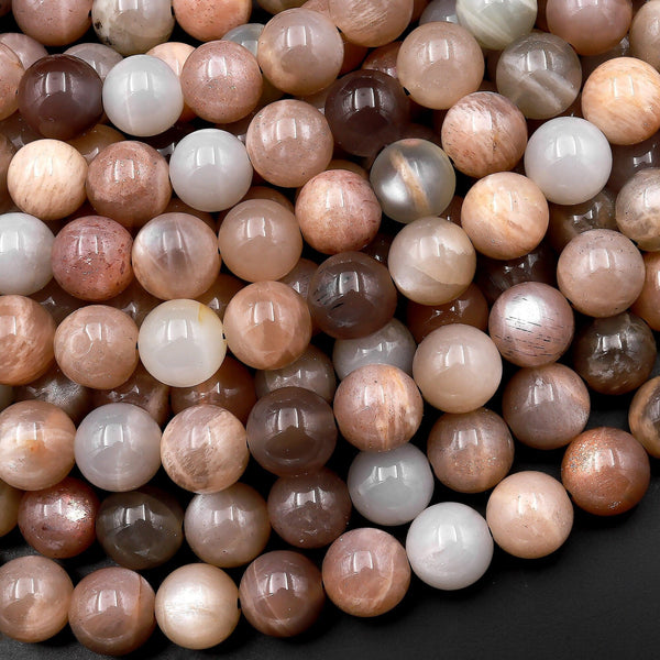 Multicolor Silvery Gray Peach Moonstone 4mm 6mm 8mm Smooth Round Beads 15.5" Strand