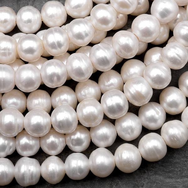 Large Hole Pearls Beads Genuine White Freshwater Pearl 8mm 9mm Round Big 2mm Hole 8" Strand