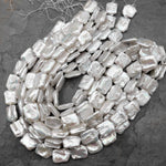 AAA Large Natural White Biwa Square Rectangle Freshwater Pearl Beads 15.5" Strand