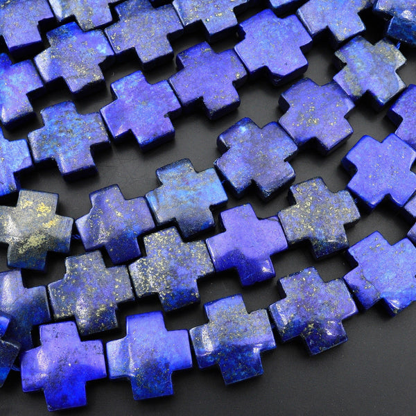 Carved Blue Lapis Cross Beads 15.5" Strand
