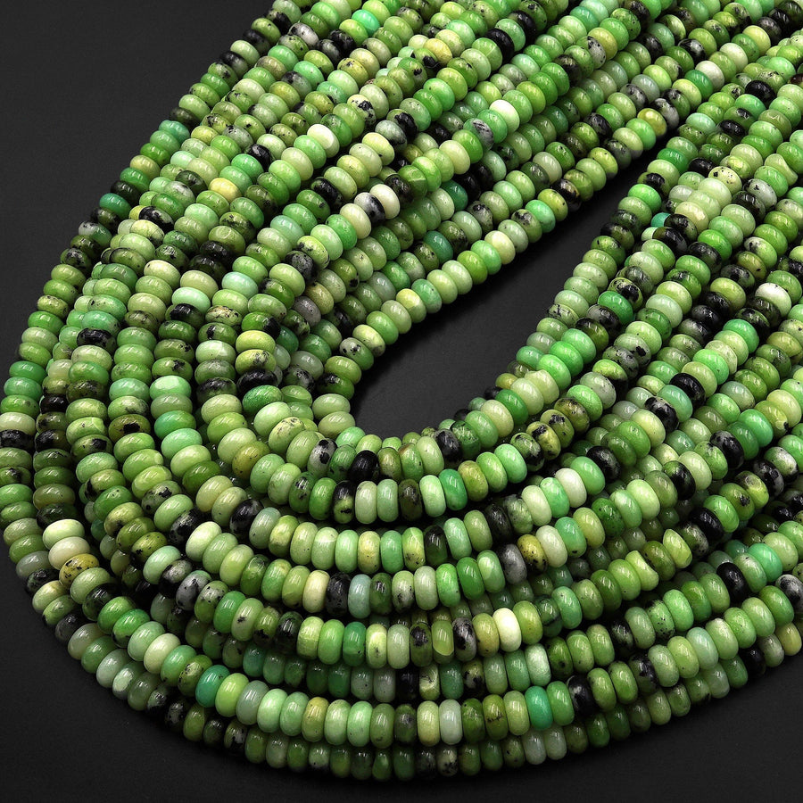 Natural African Green Chrysoprase 6mm Smooth Rondelle Beads 15.5" Strand