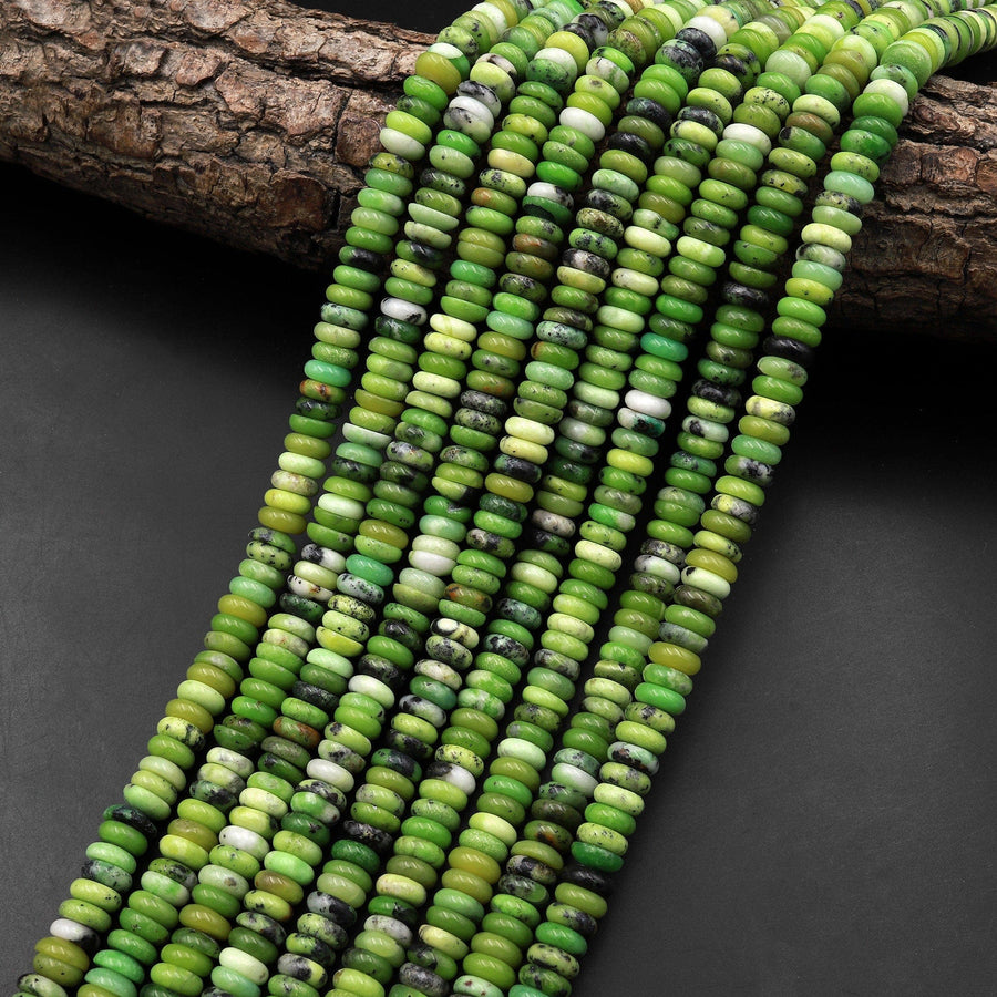 Natural African Green Chrysoprase 6mm Thin Smooth Rondelle Heishi Beads 15.5" Strand