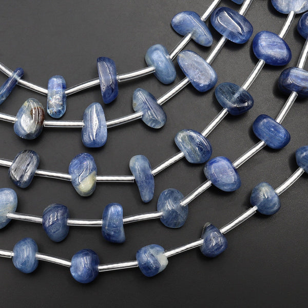 Center Drilled Natural Blue Kyanite Freeform Oval Spike Beads Center Drilled 15.5" Strand