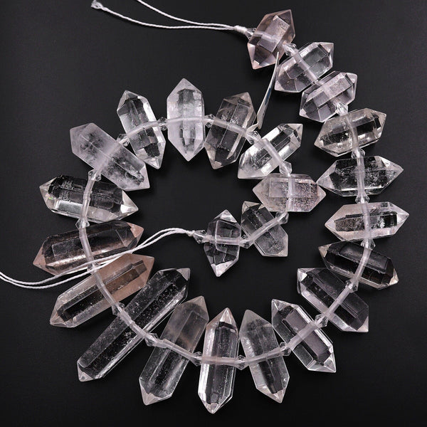 Large Red Hematoid Rock Crystal Quartz Beads Faceted Double Terminated Points Large Healing Crystal Focal Pendant 15.5" Strand