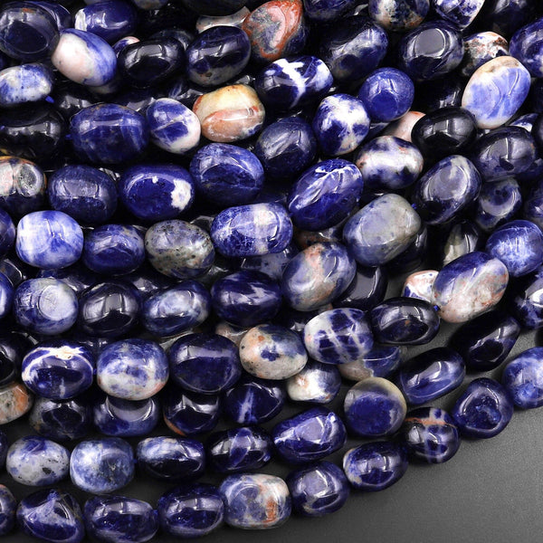 Natural Blue Orange Sodalite Freeform Pebble Nugget Beads Gemstone 15.5" Strand