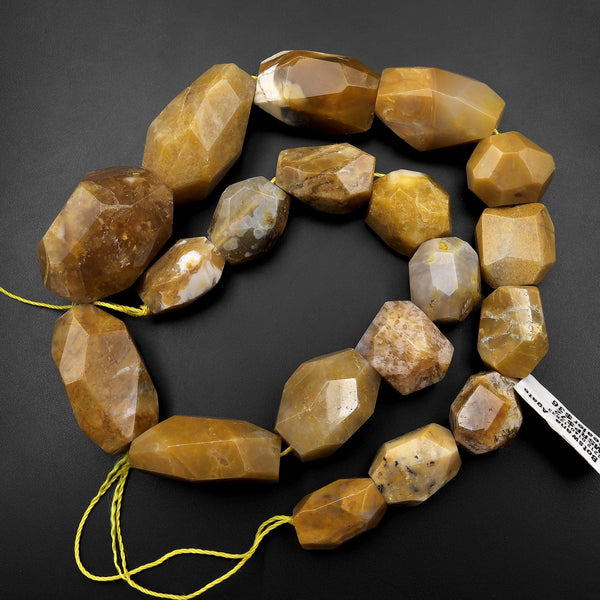 Large Faceted Natural Yellow Brown Botswana Agate Chunky Nugget Beads 15.5" Strand