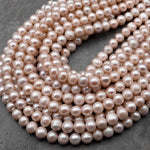 Genuine Freshwater Pearl 9mm 10mm Soft Powder Pink Round Shimmery Iridescent Classic Pearl 15.5" Strand