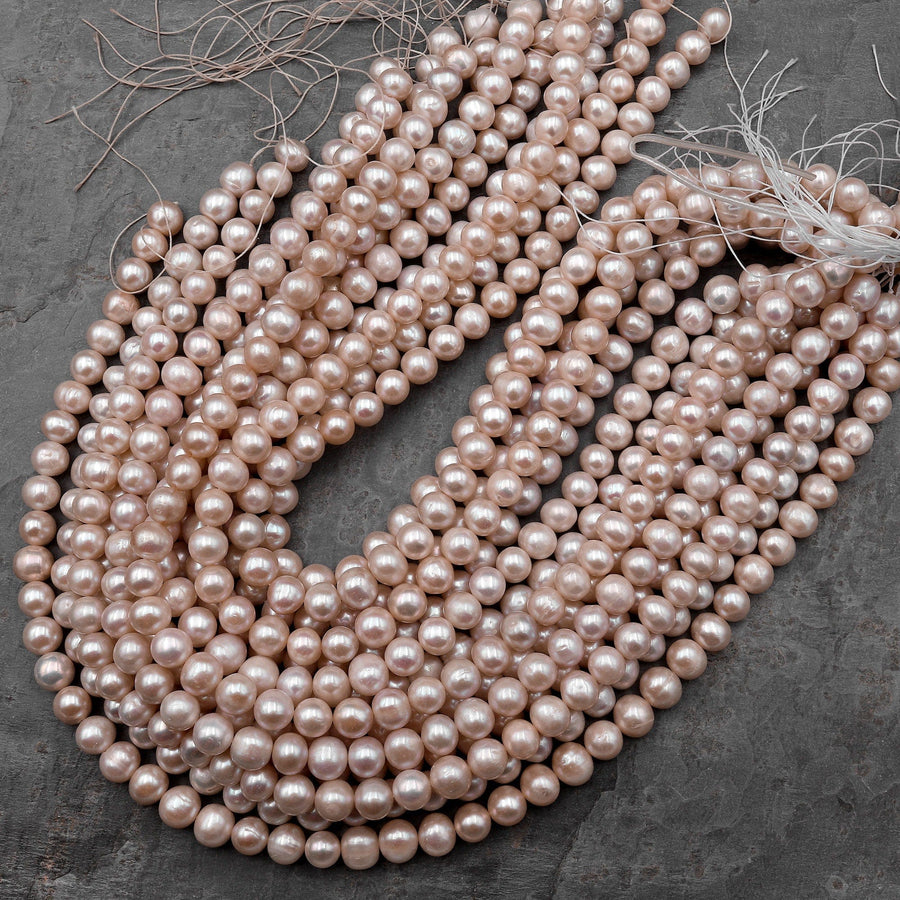 Genuine Freshwater Pearl 9mm 10mm Soft Powder Pink Round Shimmery Iridescent Classic Pearl 15.5" Strand