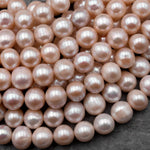 Genuine Freshwater Pearl 9mm 10mm Soft Powder Pink Round Shimmery Iridescent Classic Pearl 15.5" Strand