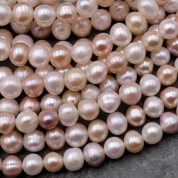Genuine Freshwater Pearl 8mm White Pink Peach Mauve Round Shimmery Iridescent Classic Pearl 15.5" Strand
