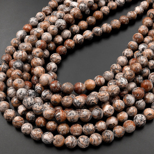 Natural Leopard Skin Jasper 8mm Smooth Round Beads 15.5" Strand