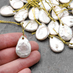 Natural White Teardrop Coin Pearl Pendant Focal Bead