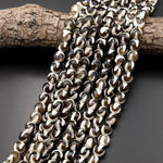 Tibetan Agate 10mm Round Beads Dzi Agate Brown Etched Line Ring Mala Antique Boho Beads 15.5" Strand